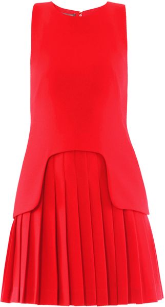 Alexander Mcqueen Crepe Sleeveless Dress in Red - Lyst