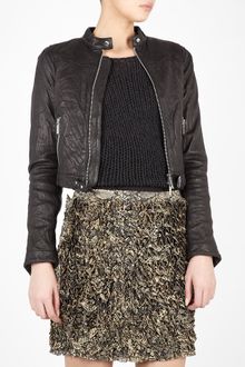 Michael by Michael Kors Scrunchy Shrunken Leather Bomber Jacket - Lyst