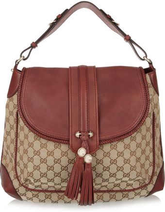 Gucci Monogram Canvas and Leather Shoulder Bag - Lyst