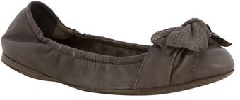  Dark Rose Leather Stitched Bow Detail Flats 