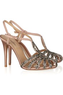 Valentino Crystal-embellished Suede and Satin Sandals - Lyst