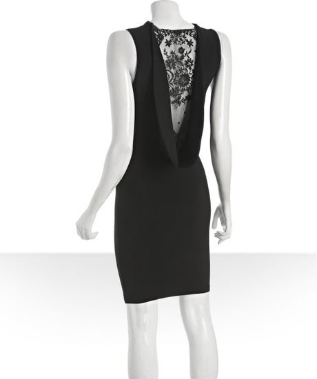 Alexander Mcqueen Black Stretch Vneck Lace Inset Dress in Black - Lyst