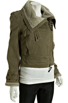 French Connection Khaki Cotton Twill Fast Army Faux Fur Trim Jacket - Lyst