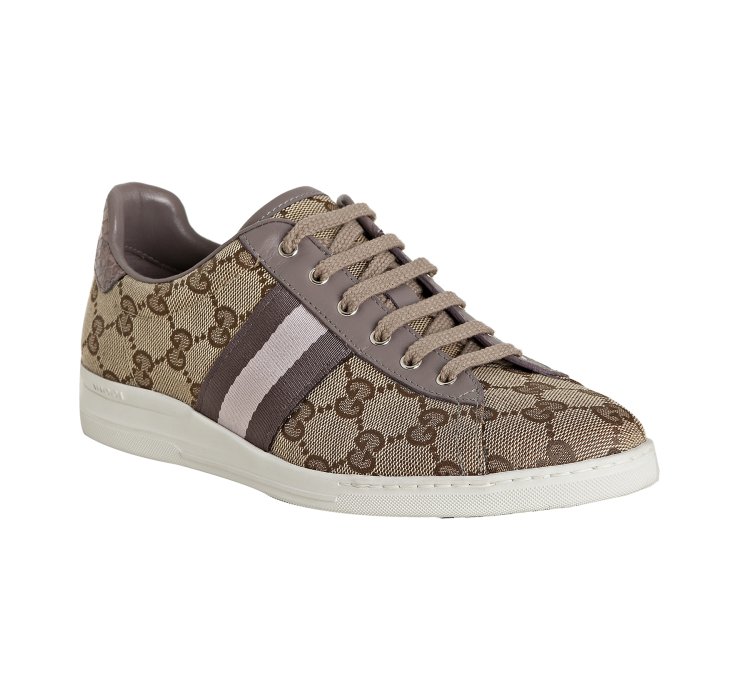 Gucci Mauve Leather Trim Gg Canvas Ace Comfort Sneakers in