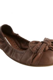Miu Miu Coconut Leather Stitched Bow Detail Flats - Lyst