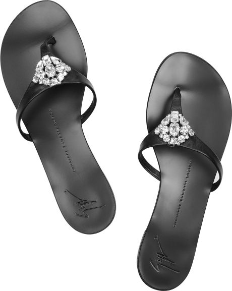 Giuseppe Zanotti Rock Crystal-embellished Flat Leather Sandals in ...