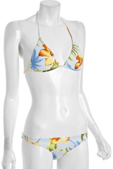 Dolce & Gabbana Light Blue Hawaiian Printed Triangle Halter Bikini - Lyst