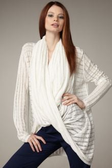 Alice + Olivia Pointelle Draped Wrap Sweater - Lyst