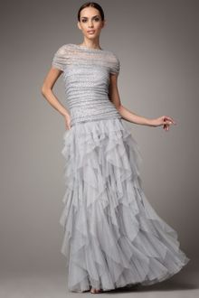 Tadashi Shoji Shirred Sequin Tulle Gown - Lyst