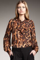 Theory Leopard Tie-neck Blouse