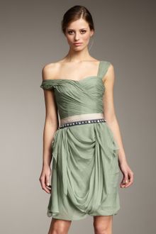 Vera Wang Lavender Belted Asymmetric Chiffon Dress - Lyst