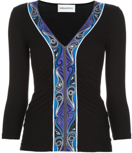 Emilio Pucci Ruched Top in Black - Lyst