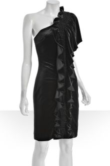 Mark + James By Badgley Mischka Black Velvet One Shoulder Ruffle Dress - Lyst