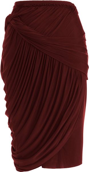 Carven Ruched Skirt in Red (burgundy) - Lyst