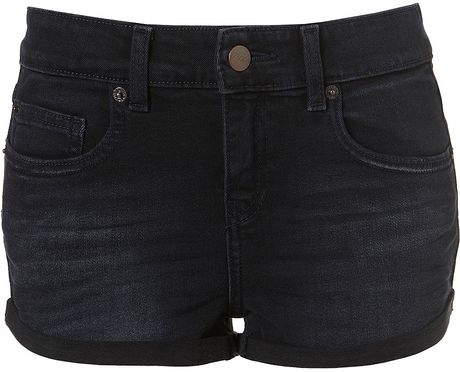 Moto Blue Black Denim Hotpants in Black (blue black) - Lyst