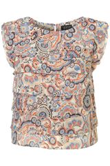 Topshop Blue Paisley Print Tiered Tee