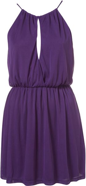 Topshop Purple Split Neck Halter Dress in Purple