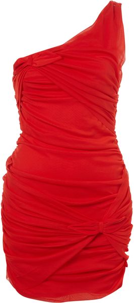 Topshop Red One Shoulder Ruched Bow Dress By Dress Up - Lyst