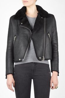 Acne Black Rita Shearling Biker Jacket - Lyst