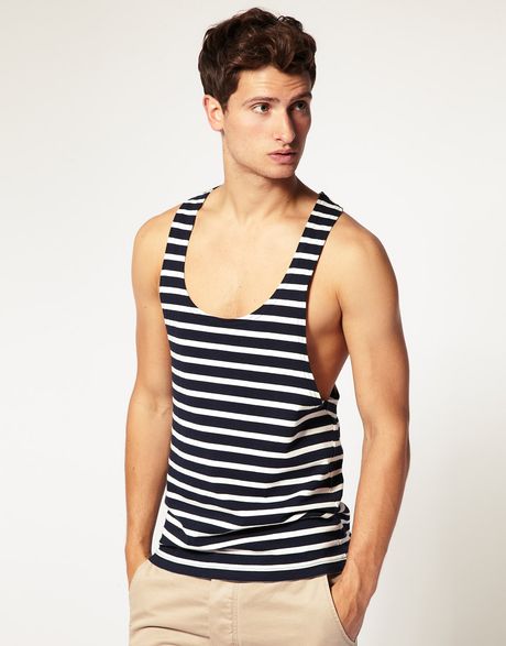 Asos Collection Asos Stripe Extreme Racer Back Vest in Blue for Men (navywhite) - Lyst