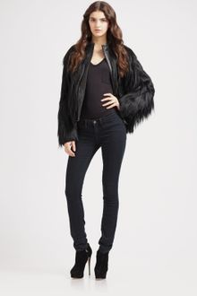 Elizabeth And James Kate Leather Rabbit Fur-trimmed Coat - Lyst