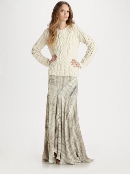 Haute Hippie Silk Print Maxi Skirt in Gray (nude) - Lyst