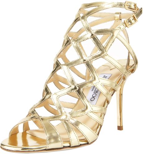 Jimmy Choo Mirrored Strappy Sandal in Gold - Lyst