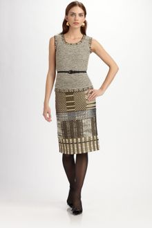 Oscar de la Renta Metallic Embroidered Pencil Skirt - Lyst