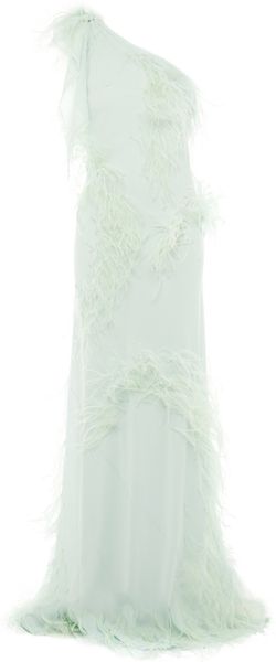 Zac Posen Feather Embellished Silkchiffon Gown in Green (mint) - Lyst