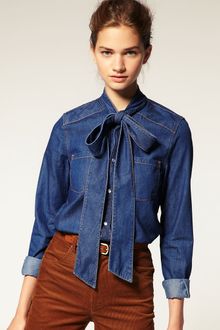 ASOS Collection Asos Pussy Bow Denim Blouse - Lyst
