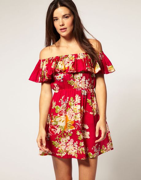 Asos Collection Asos Floral Print Off The Shoulder Beach Dress in Floral (floralprint) - Lyst