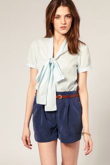 ASOS Collection Asos Short Sleeve Pussybow Cotton Blouse - Lyst