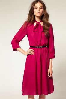 ASOS Collection Asos Pussybow Midi Dress with Elastic Waist - Lyst