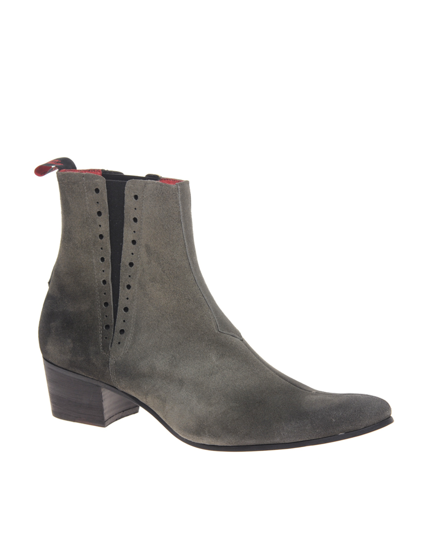 Jeffery West Black Line Suede Cuban Heel Chelsea Boots in Gray for Men