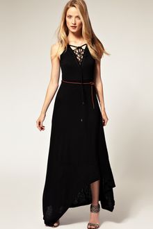 Karen Millen Slinky Jersey Maxi Dress With Tribal Leather Belt - Lyst