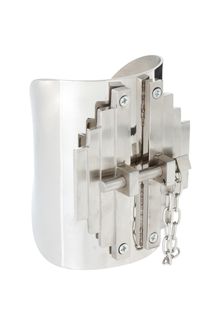 ASOS Collection Asos Black Statement Cuff Bracelet with Exposed Screw & Hanging Chain Detail - Lyst
