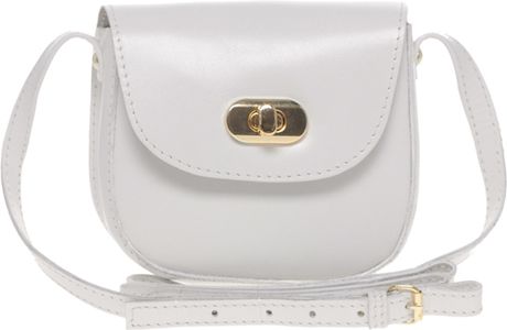 Asos Collection Asos Leather Mini Twist Lock Saddle Bag in White - Lyst