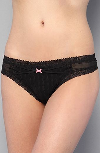 Betsey Johnson The Zipper Stripe Wide Side Thong in Raven Black - Lyst