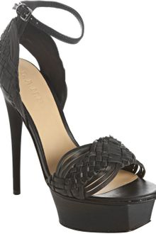L.a.m.b. Black Leather Kesha Woven Platform Sandals - Lyst