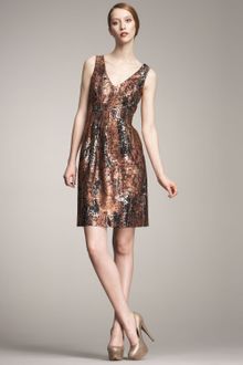 Lela Rose V-neck Brocade Dress - Lyst