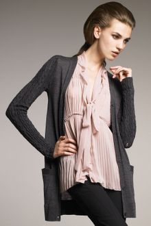 Vera Wang Cable-sleeve Cardigan - Lyst