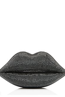 Lulu Guinness Gunmetal Swarovski Crystalized Lips Clutch - Lyst