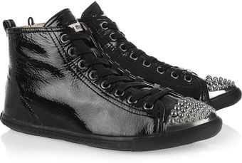 Miu Miu Patent-leather High-top Sneakers - Lyst