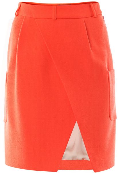 Preen Wool Crepe Kneelength Skirt in Orange - Lyst