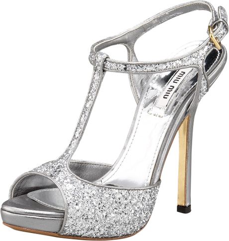 miu miu silver glitter heels