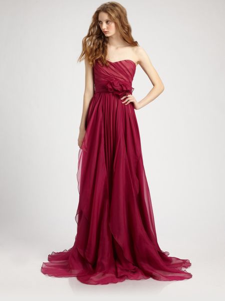 Notte By Marchesa Silk Chiffon Strapless Empire Waist Gown in Red (raspberry) - Lyst