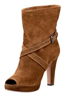 Prada Peep-toe Buckle Bootie - Lyst