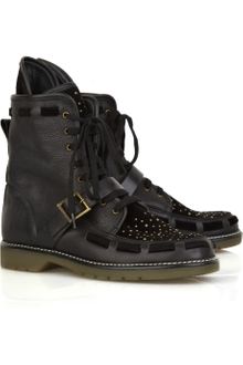 See By Chloé Studded Leather and Velvet Ankle Boots - Lyst