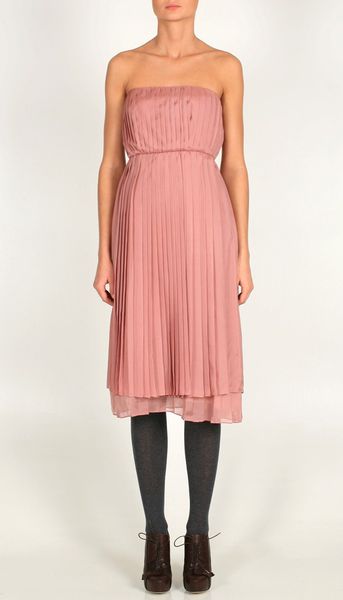 Tibi Silk Chiffon Strapless Dress in Pink (mauve) - Lyst