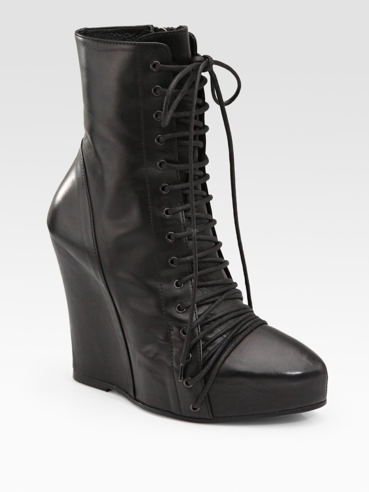 Ann Demeulemeester Leather Lace Up Wedge Ankle Boots In Black Lyst